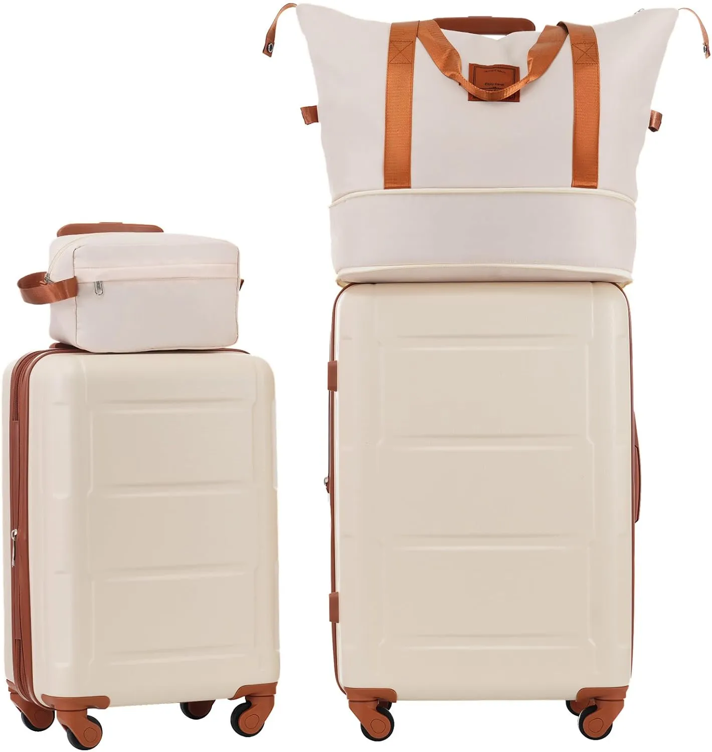 2 Piece Luggage Set, Expanable Spinner Wheels ABS Lightweight Suitcase with TSA Lock, Hardside Luggage Travel with Duffel Bags and Toiletry Bag, Luggage Suitcase Piece Set (Khaki Brown)