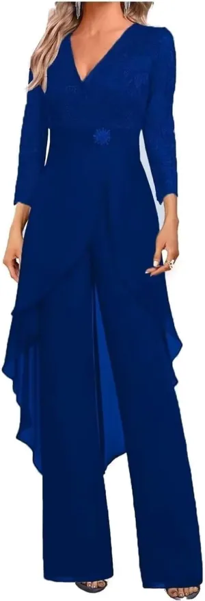 2 Pieces Mother of The Bride Pant Suits for Wedding Formal Outfit Women's Jumpsuit