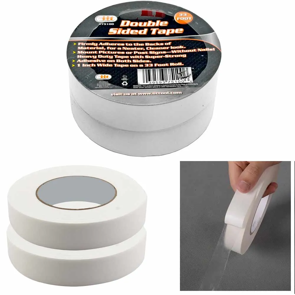 2 Rolls Double Sided Tape Transparent Heavy Duty Mounting Adhesive 33Ft x1" Wide