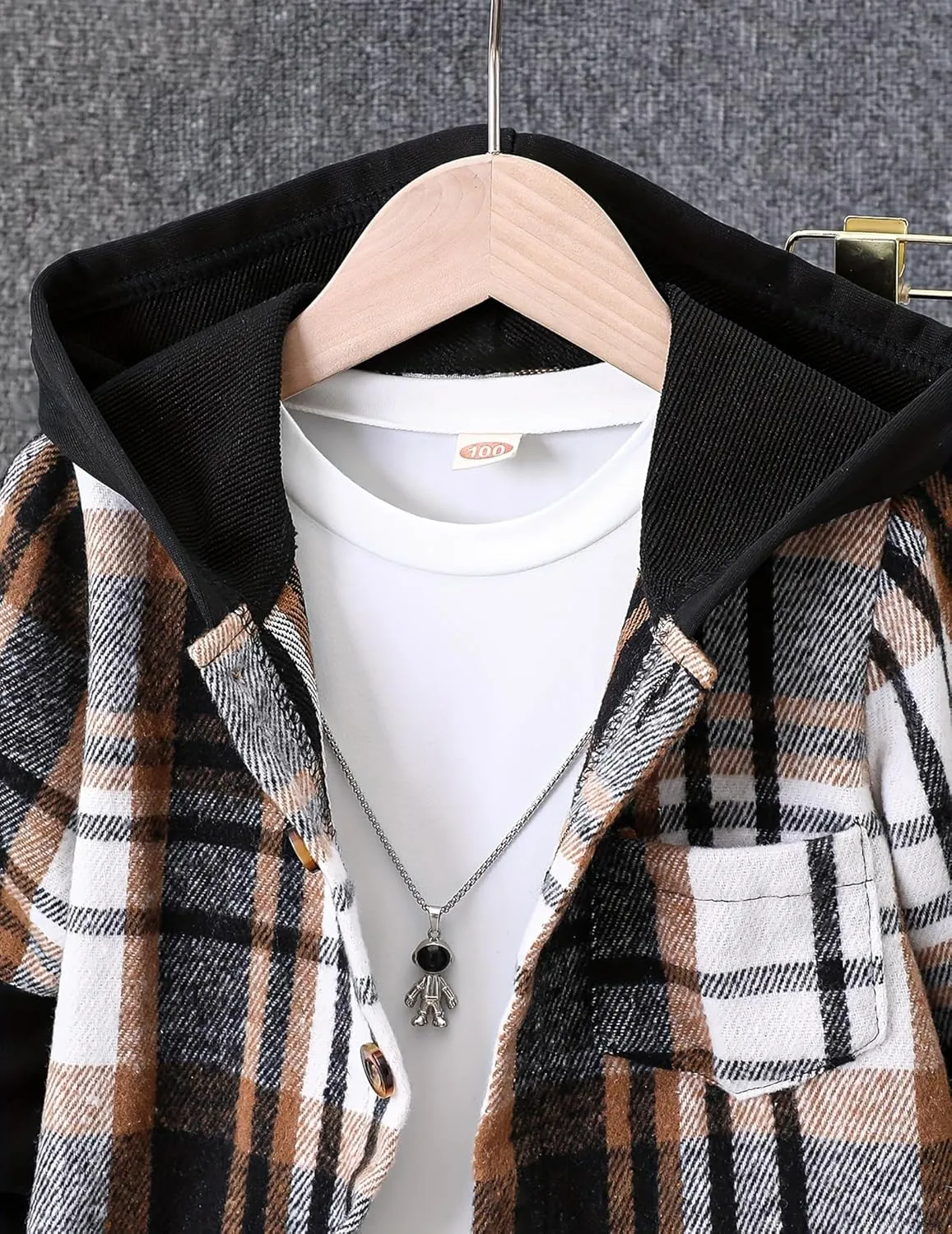 2Pcs Kids Boys Flannel Plaid Shirt Tops Pants Set Hoodie Sweatsuit for Fall Winter Spring Outfits 4-12 Years