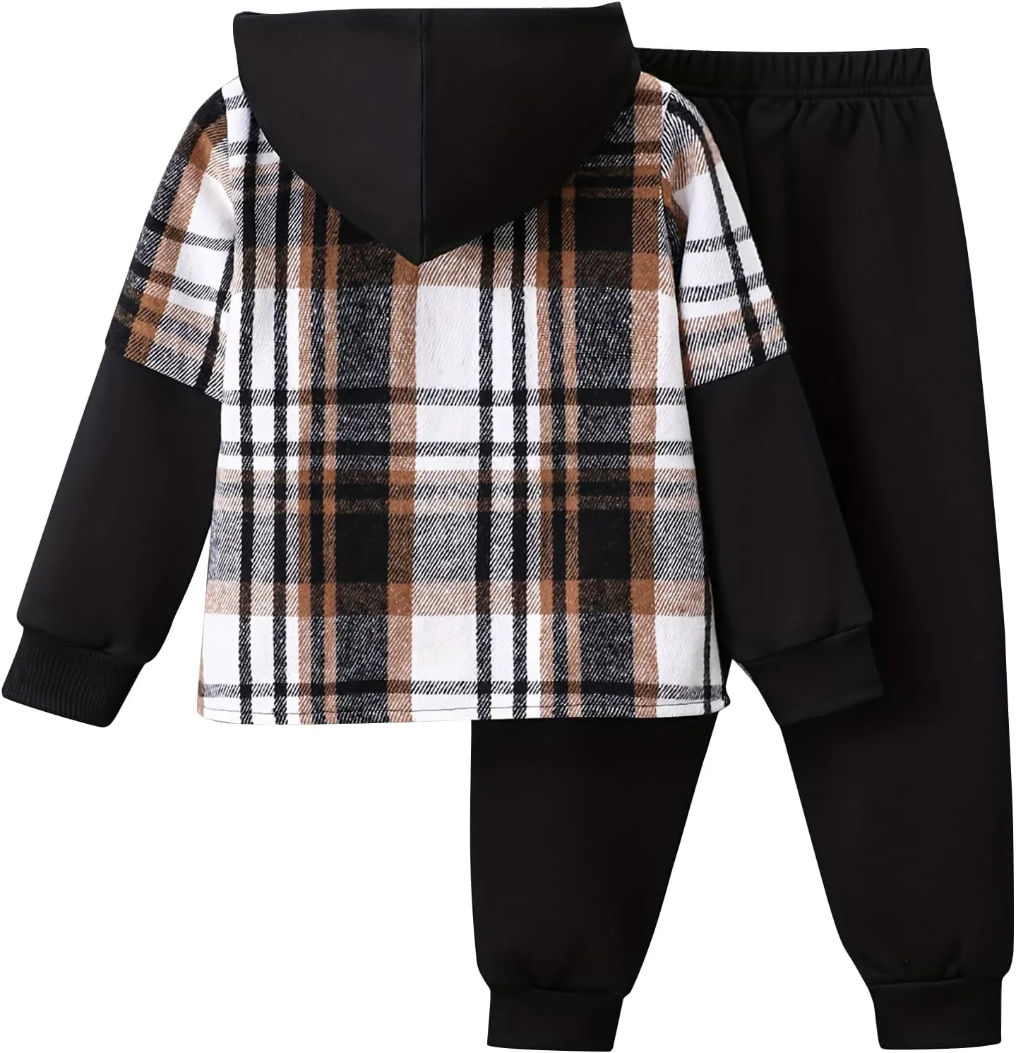 2Pcs Kids Boys Flannel Plaid Shirt Tops Pants Set Hoodie Sweatsuit for Fall Winter Spring Outfits 4-12 Years