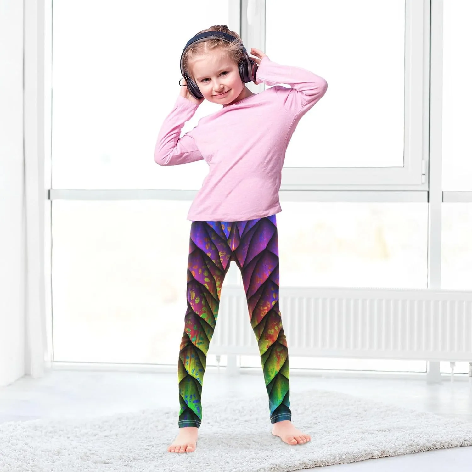 Aflyko Girls' Leggings Kids Workout Pants Dance Tights Ankle Length 4-10T