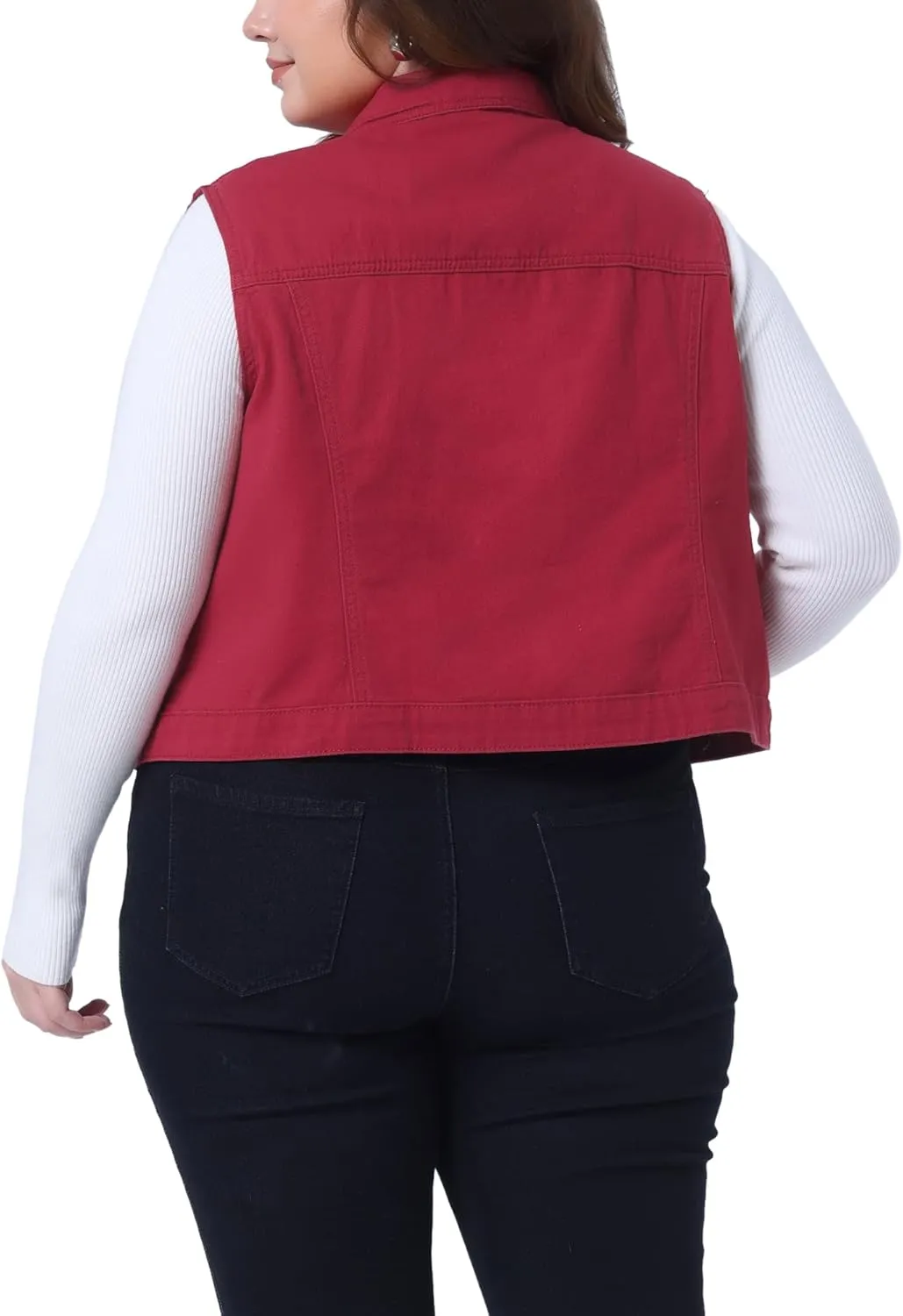 Agnes Orinda Plus Size Denim Vest for Women Sleeveless Zip Up Button Down Jeans Jacket Vest