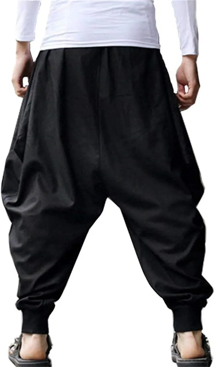 AITFINEISM Men's Drawstring Aladdin Hippie Harem Pants Loose Drop Crotch Trousers