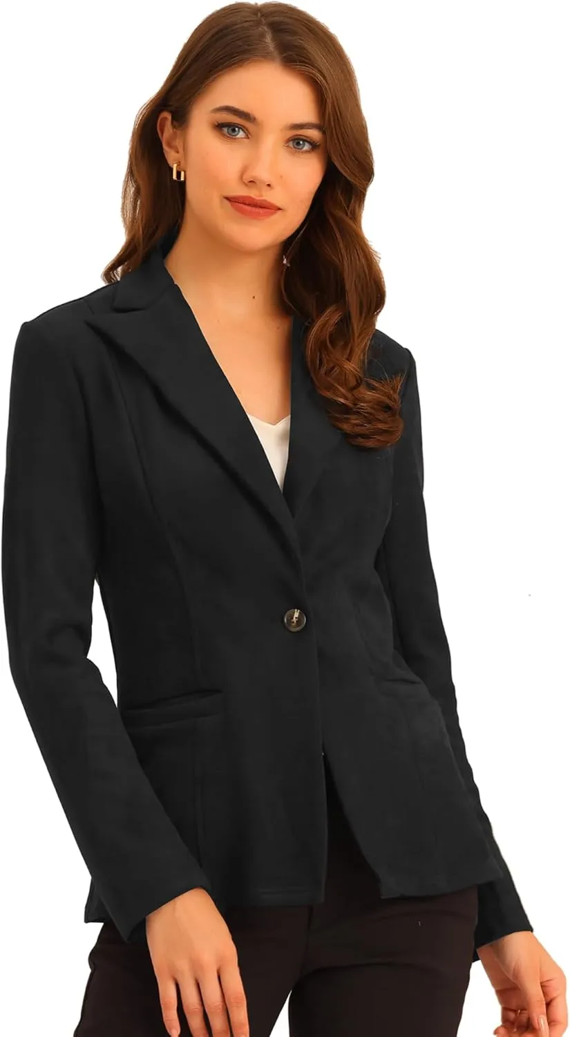Allegra K Faux Suede Casual Blazer for Women's Lapel Collar Long Sleeve Work Office Jacket