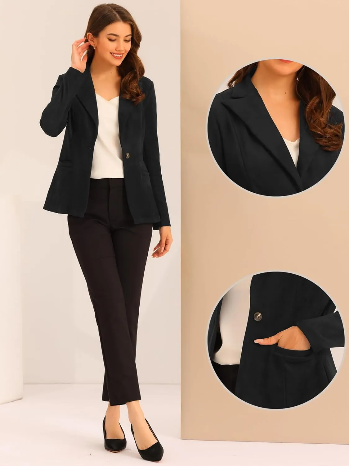 Allegra K Faux Suede Casual Blazer for Women's Lapel Collar Long Sleeve Work Office Jacket