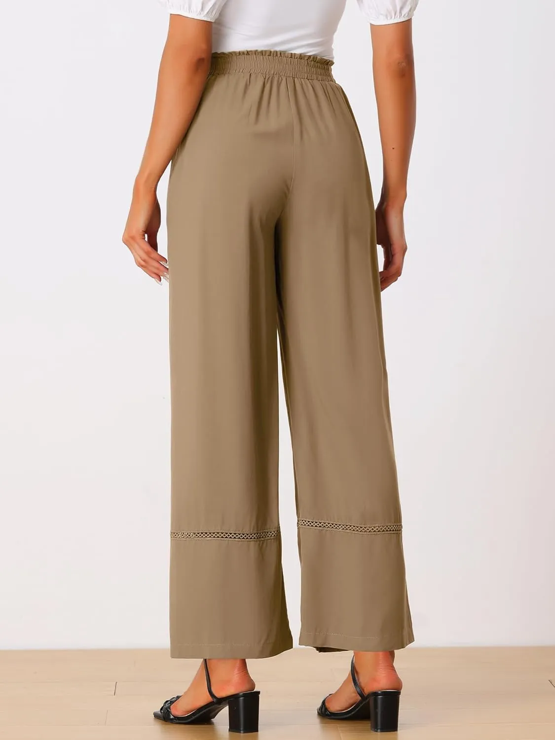 Allegra K Women's 2025 Summer Casual Pants Loose High Waist Drawstring Wide Leg Palazzo Trousers with Pockets