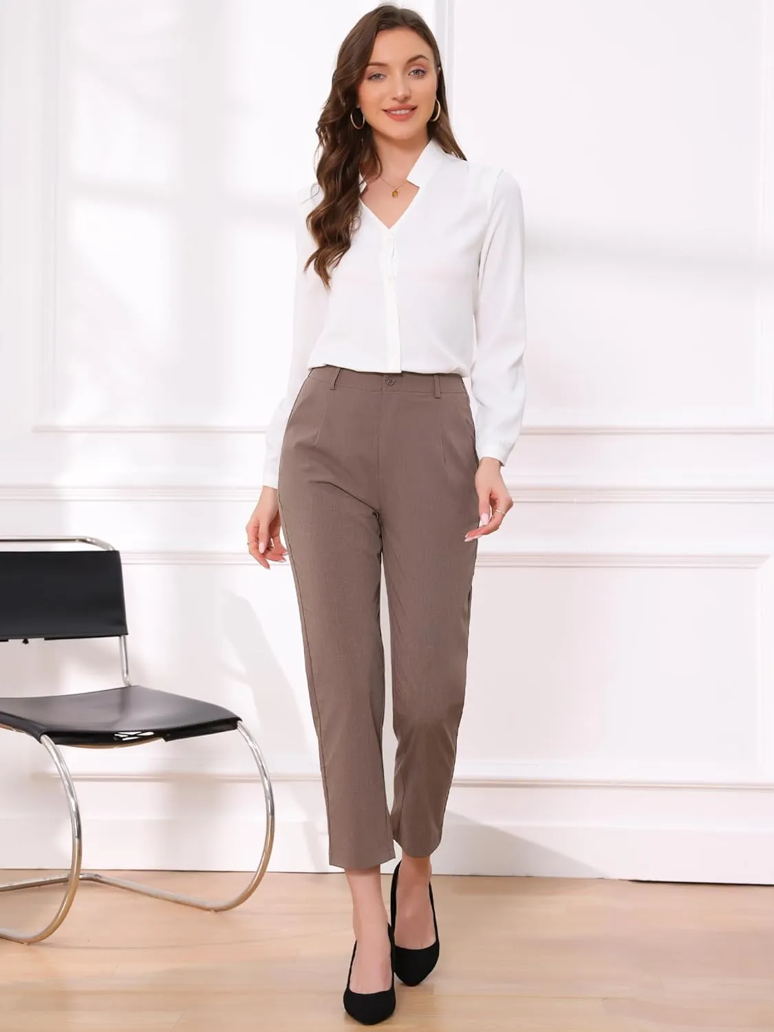 Allegra K Women's Work Dress Pants High Waisted Office Ankle Pants