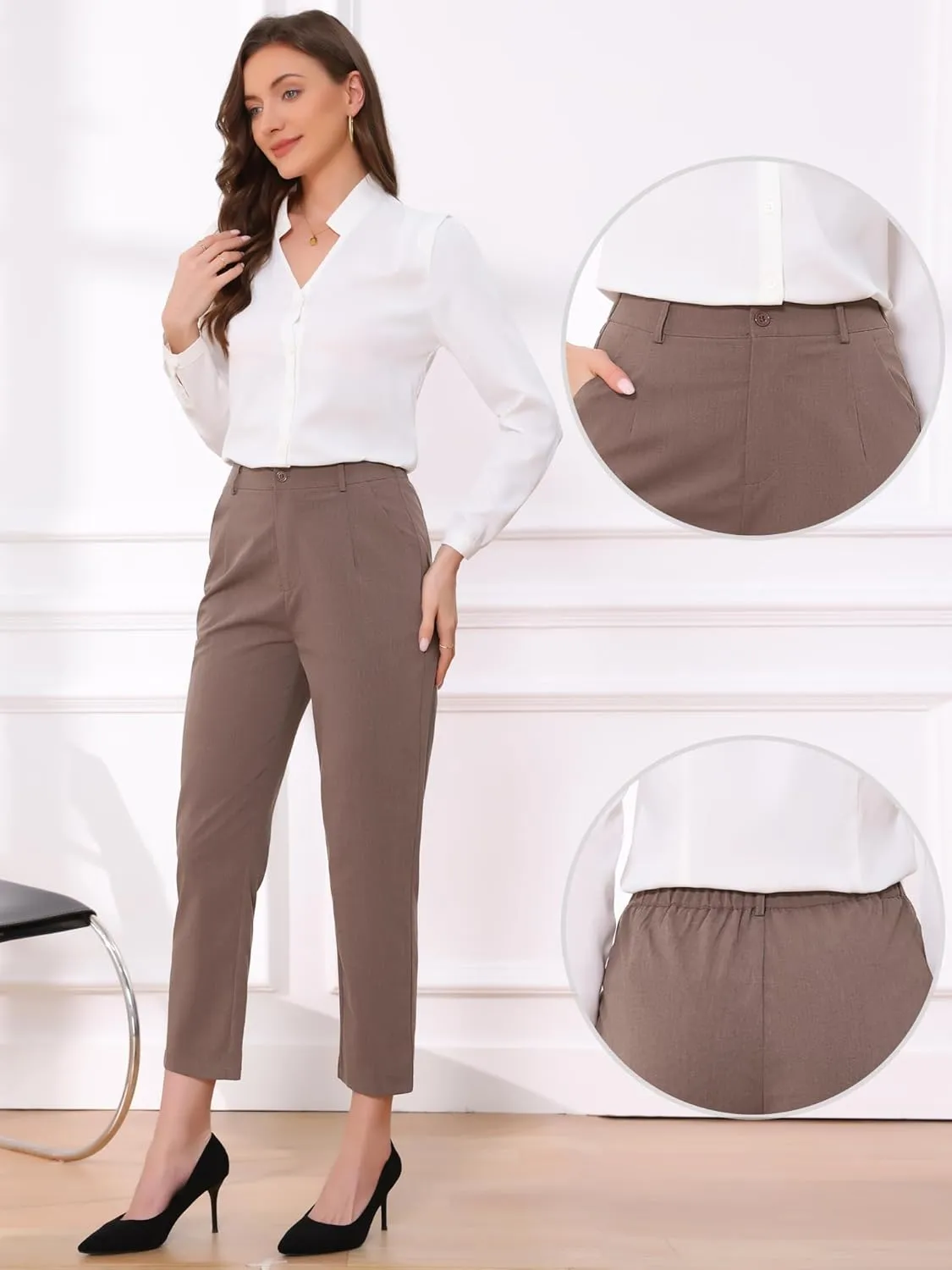 Allegra K Women's Work Dress Pants High Waisted Office Ankle Pants