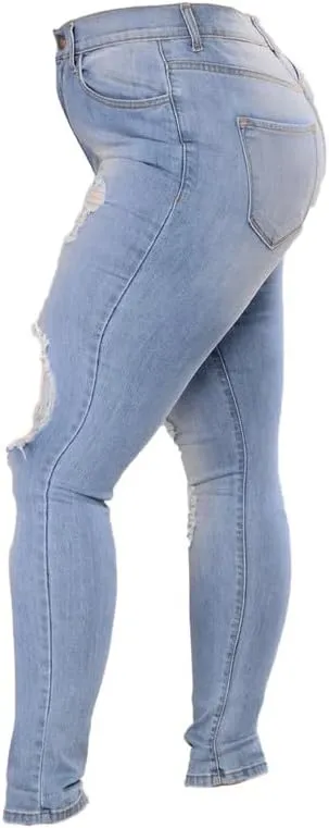 Andongnywell Plus Size Ripped Stretch Jeans Women Slim Skinny Denim Jean High Waist Hole Trousers Pants