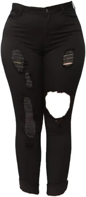 Andongnywell Plus Size Ripped Stretch Jeans Women Slim Skinny Denim Jean High Waist Hole Trousers Pants
