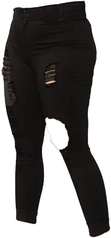 Andongnywell Plus Size Ripped Stretch Jeans Women Slim Skinny Denim Jean High Waist Hole Trousers Pants