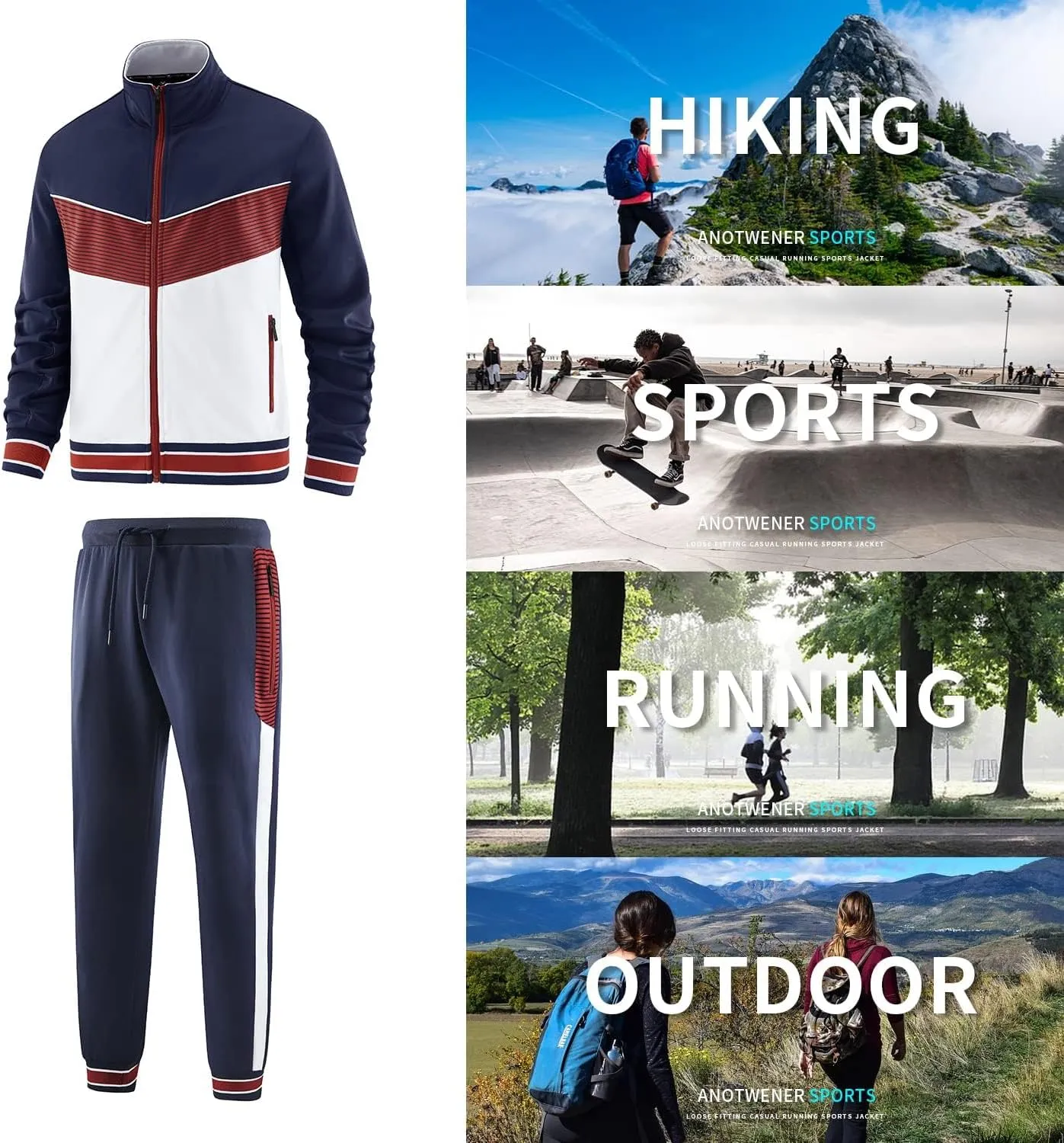ANOTWENER Men's Casual 2 Piece Tracksuit Sets Long Sleeve Full Zip Jacket and Sweatpants Jogging Sport Outfits Sweatsuits