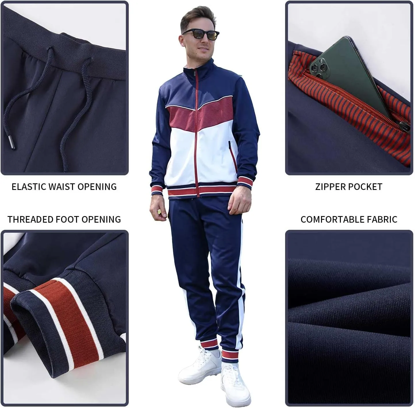 ANOTWENER Men's Casual 2 Piece Tracksuit Sets Long Sleeve Full Zip Jacket and Sweatpants Jogging Sport Outfits Sweatsuits