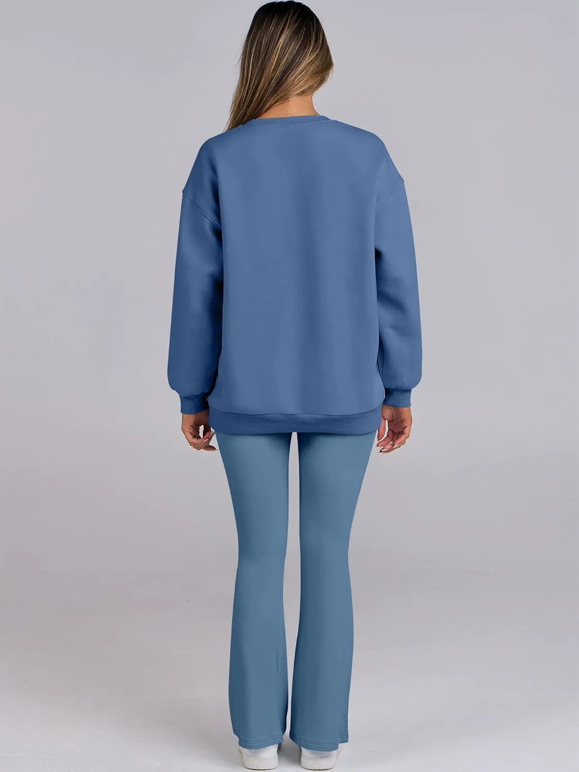 ANRABESS Women 2 Piece Sweatsuits Lounge Set Oversized Fleece Crewneck Sweatshirts Flare Pants 2025 Fall Outfits Clothes
