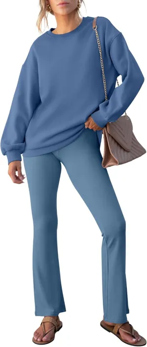 ANRABESS Women 2 Piece Sweatsuits Lounge Set Oversized Fleece Crewneck Sweatshirts Flare Pants 2025 Fall Outfits Clothes