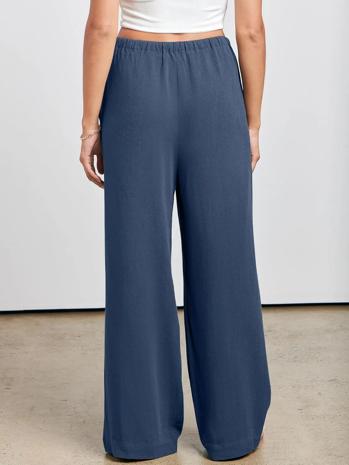 ANRABESS Womens Linen Palazzo Pants Summer Flowy Wide Leg Drawstring Casual Trousers with Pockets Beach Vacation Outfits