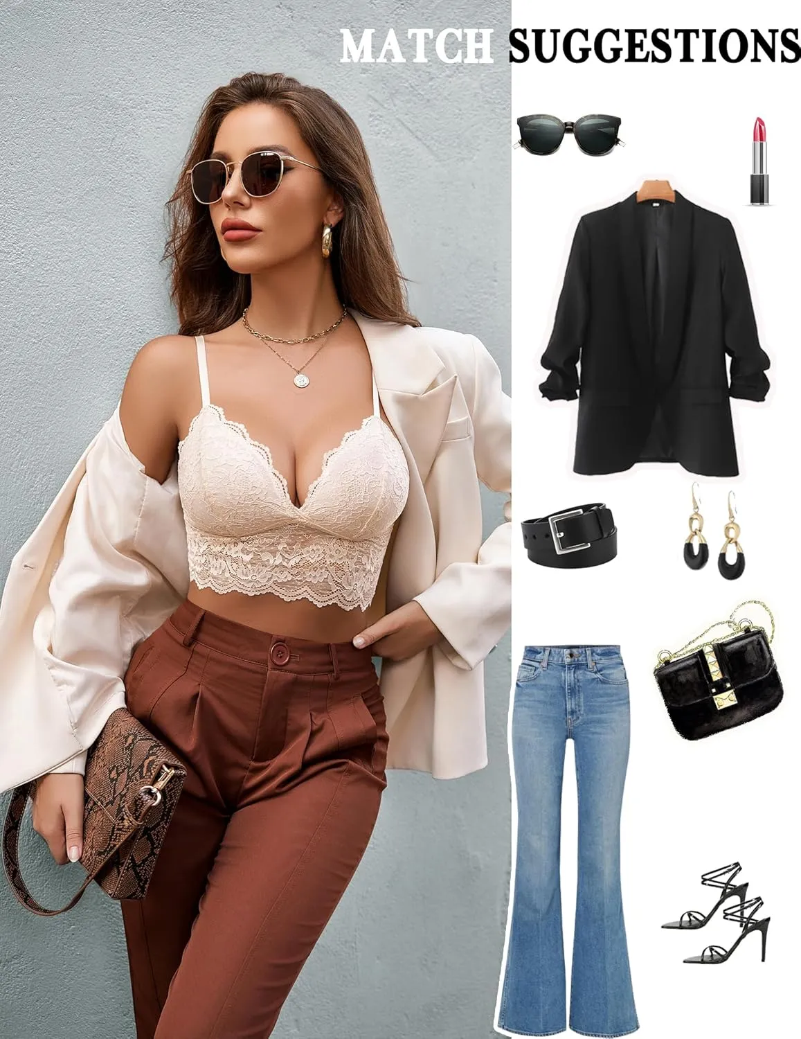 Avidlove Bralettes for Women V Neck Spaghetti Strap Bra Lace Tops Sexy Cami Crop Top Going Out Lingerie Outfits