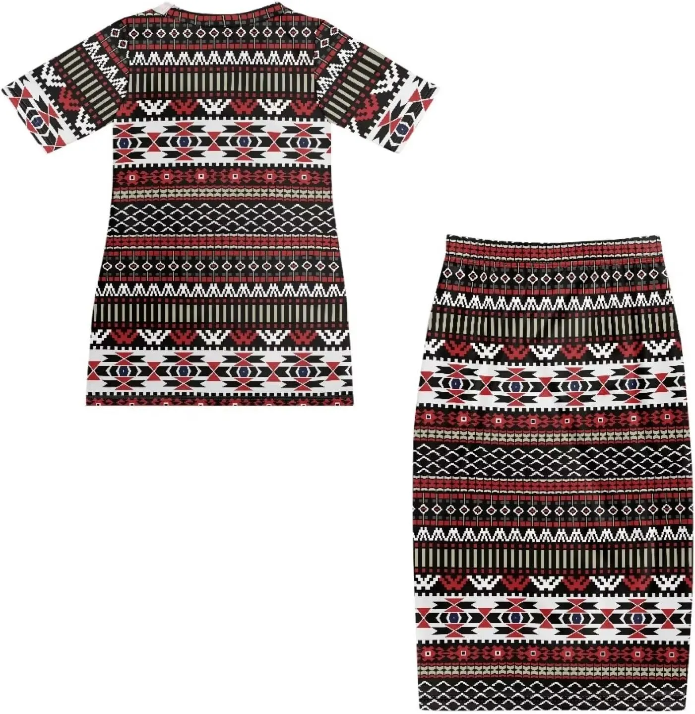 Aztec Native American High Waist Midi Skirt Set Women 2 Piece Summer Outfits Tops High Waist Midi Skirt Set
