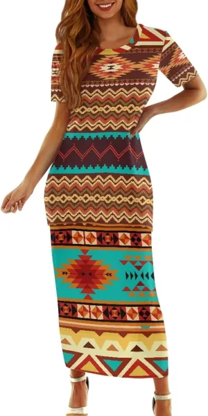 Aztec Native American High Waist Midi Skirt Set Women 2 Piece Summer Outfits Tops High Waist Midi Skirt Set