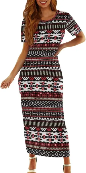 Aztec Native American High Waist Midi Skirt Set Women 2 Piece Summer Outfits Tops High Waist Midi Skirt Set