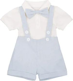 Baby Boys Formal Suit Set Short Sleeve Romper Suspenders Shorts Pants Bowtie Wedding Tuxedo Outfits Cake Smash Clothes