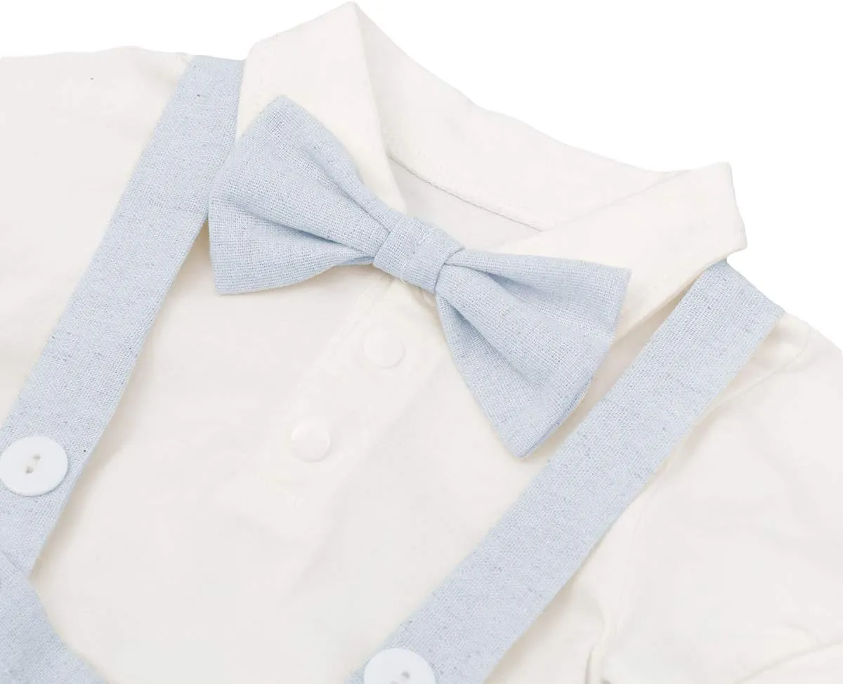 Baby Boys Formal Suit Set Short Sleeve Romper Suspenders Shorts Pants Bowtie Wedding Tuxedo Outfits Cake Smash Clothes