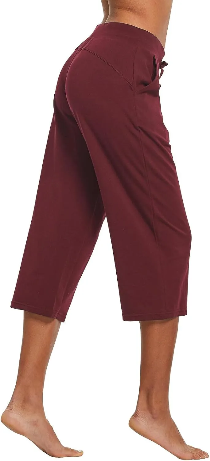 baleaf Women's Capris Yoga Cotton Wide Leg Casual Summer Capri Sweatpants Loose Lounge Workout Crop Pants Pockets