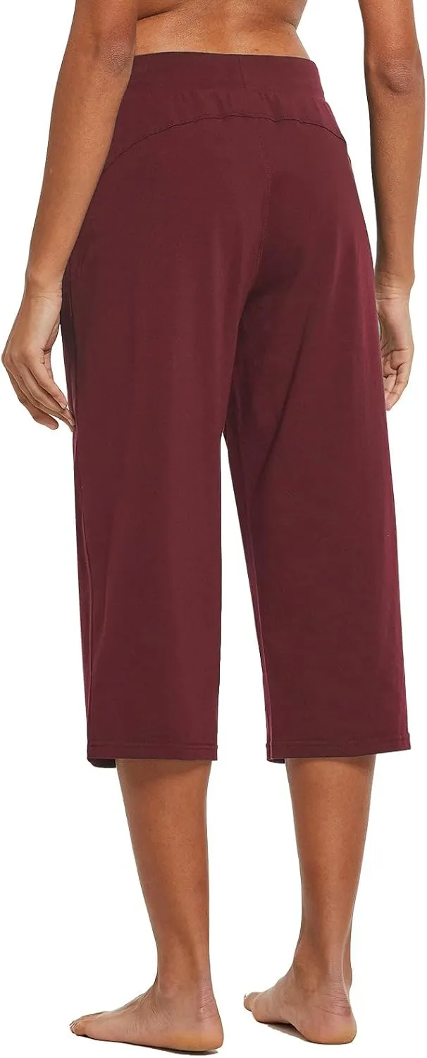 baleaf Women's Capris Yoga Cotton Wide Leg Casual Summer Capri Sweatpants Loose Lounge Workout Crop Pants Pockets
