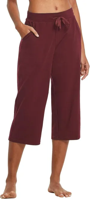 baleaf Women's Capris Yoga Cotton Wide Leg Casual Summer Capri Sweatpants Loose Lounge Workout Crop Pants Pockets