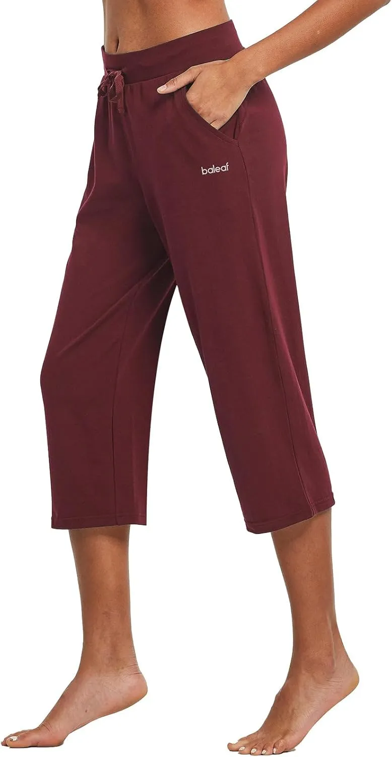 baleaf Women's Capris Yoga Cotton Wide Leg Casual Summer Capri Sweatpants Loose Lounge Workout Crop Pants Pockets