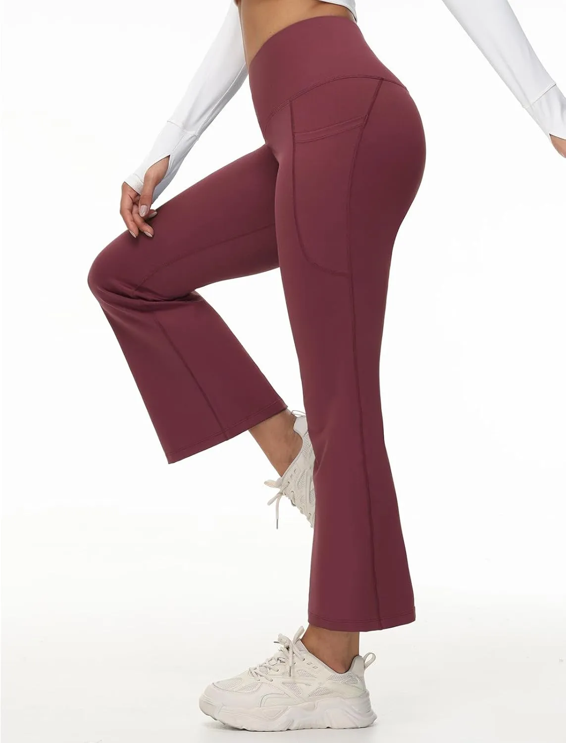 baleaf Women's Petite Flare Leggings Tummy Control Crossover High Waisted Yoga Pants with Pockets Work Casual 27"