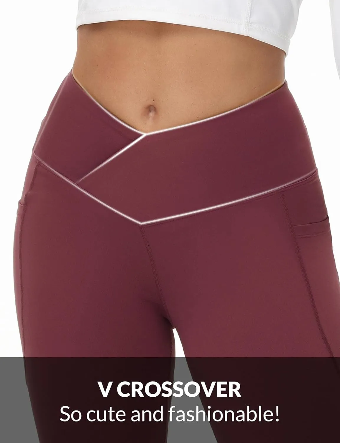 baleaf Women's Petite Flare Leggings Tummy Control Crossover High Waisted Yoga Pants with Pockets Work Casual 27"