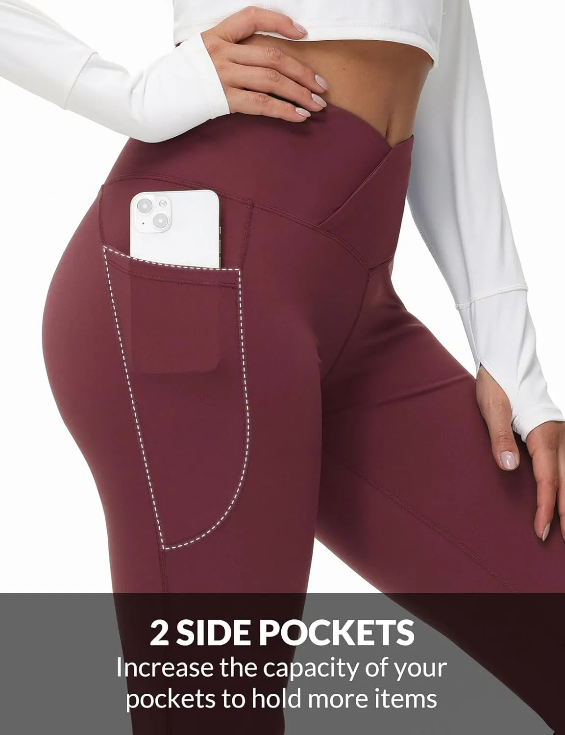 baleaf Women's Petite Flare Leggings Tummy Control Crossover High Waisted Yoga Pants with Pockets Work Casual 27"