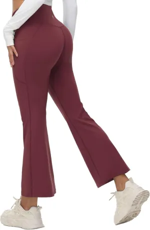 baleaf Women's Petite Flare Leggings Tummy Control Crossover High Waisted Yoga Pants with Pockets Work Casual 27"