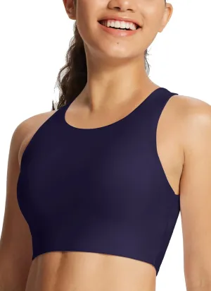 baleaf Women's Swim Bra Modest High Neck Bikini Tops Quick Dry UPF 50 Bathing Suit Sports Workout Removable Padded