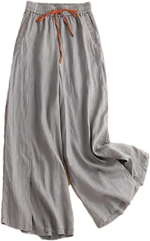 Bciopll Women 2025 Summer Solid Casual Pants Cotton Linen Wide-Leg Pant Ladies High Waist Loose Trousers