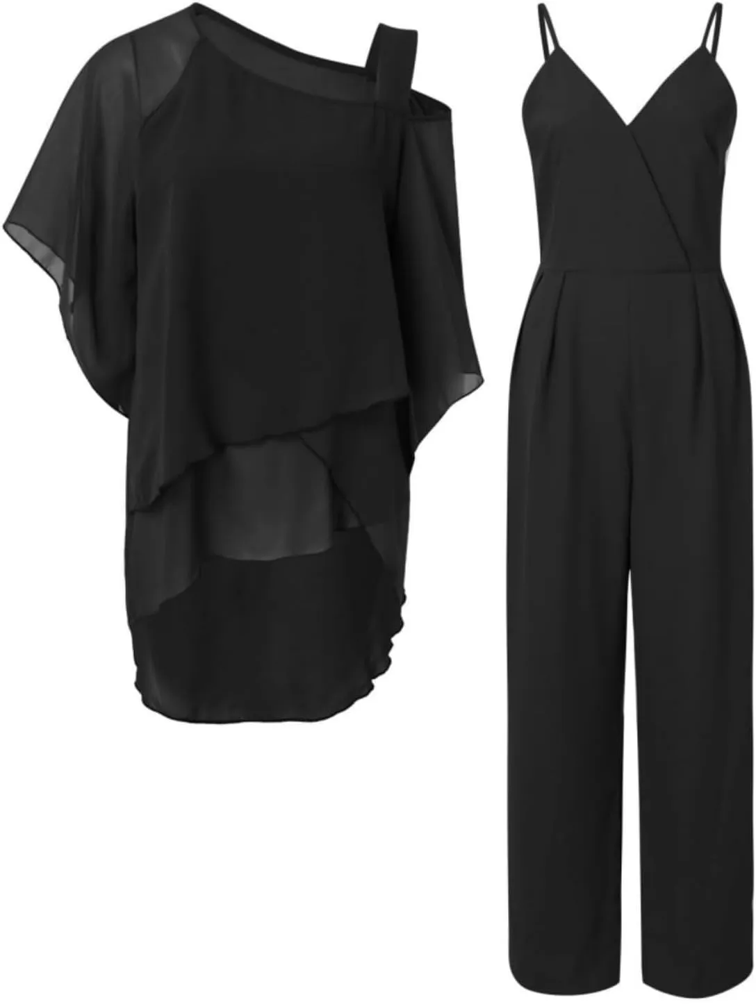 Bengbobar Pant Suits for Women Dressy 2 Piece Outfits Dressy Pant Suits Wedding Casual Chiffon Wide Leg Pant Jumpsuit Sets