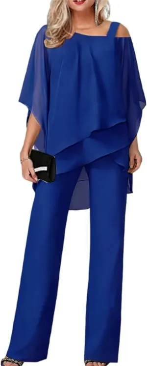 Bengbobar Pant Suits for Women Dressy 2 Piece Outfits Dressy Pant Suits Wedding Casual Chiffon Wide Leg Pant Jumpsuit Sets