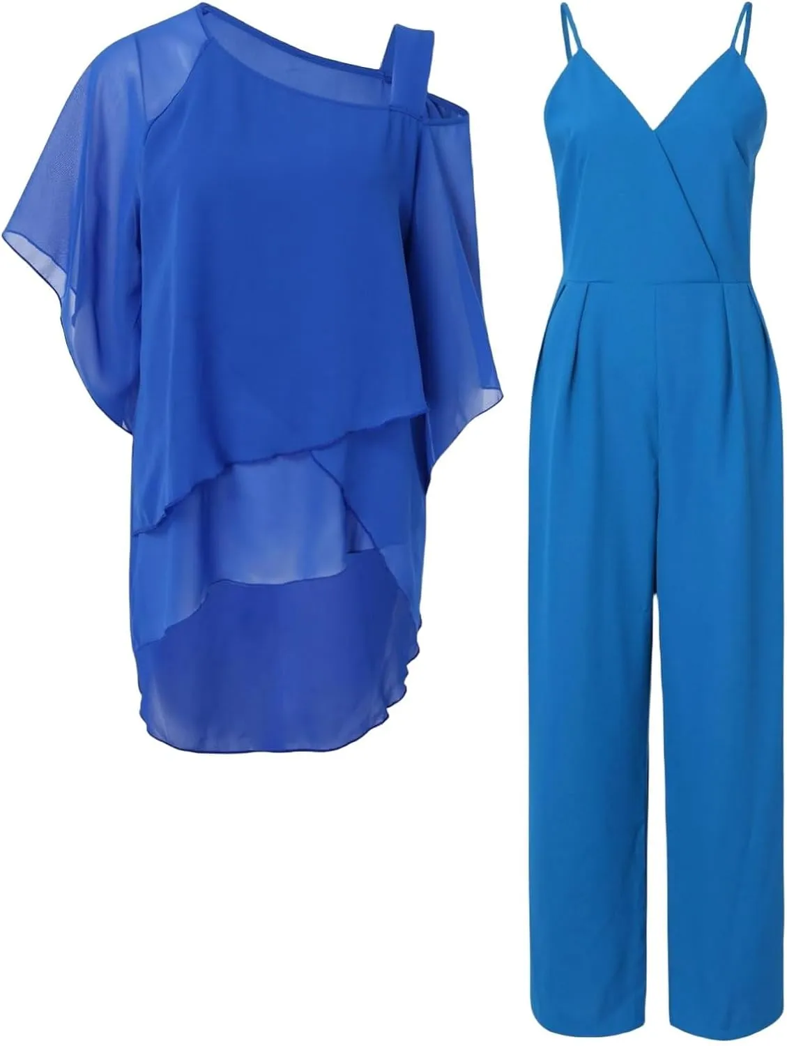 Bengbobar Pant Suits for Women Dressy 2 Piece Outfits Dressy Pant Suits Wedding Casual Chiffon Wide Leg Pant Jumpsuit Sets