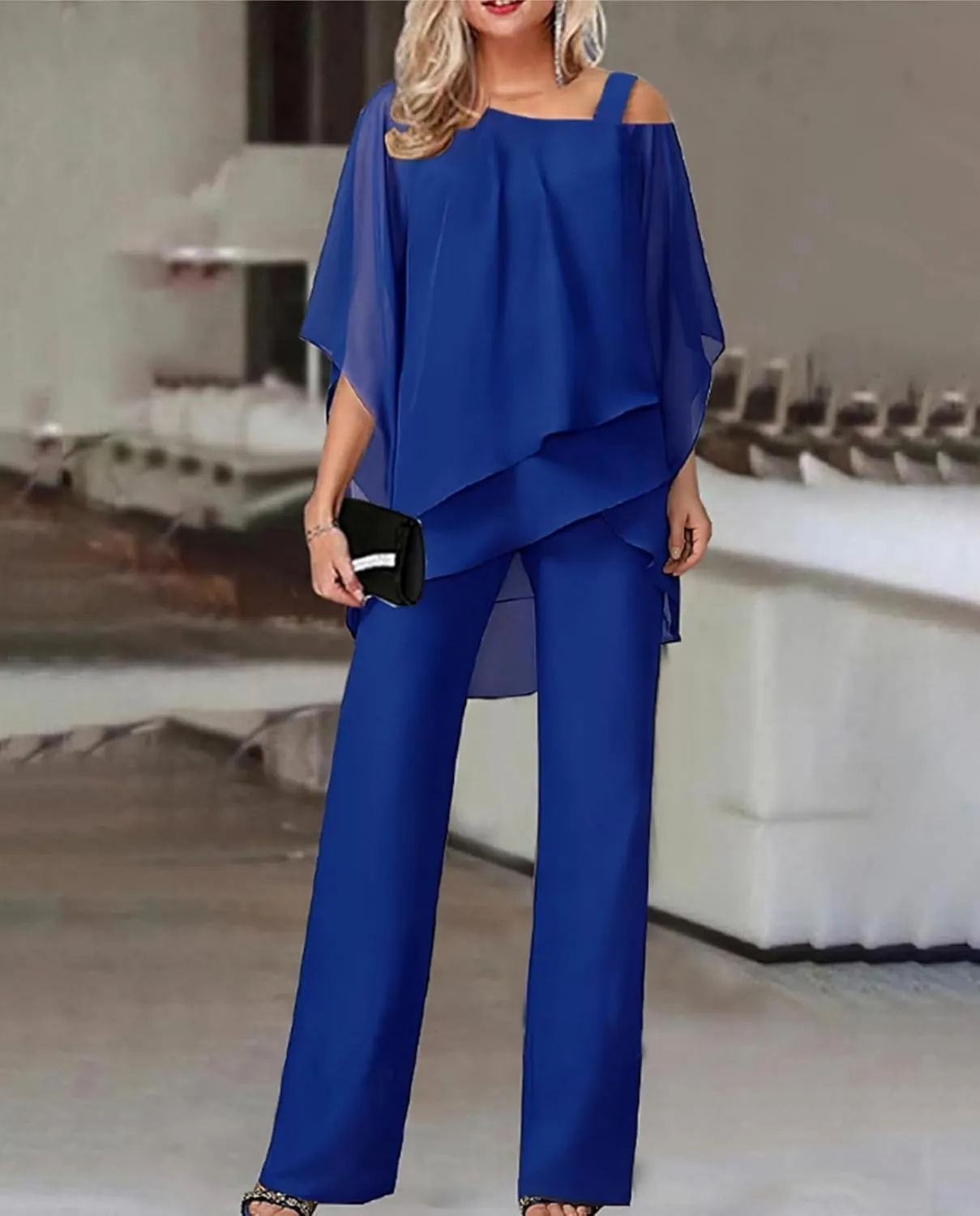 Bengbobar Pant Suits for Women Dressy 2 Piece Outfits Dressy Pant Suits Wedding Casual Chiffon Wide Leg Pant Jumpsuit Sets