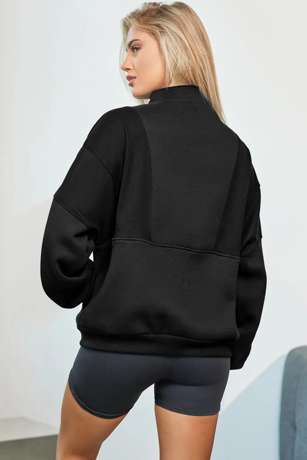 BLENCOT Women Half Zip Oversized Sweatshirts Long Sleeve Fleece Trendy Cropped Pullover Workout Warm Tops With Pockets S-2XL