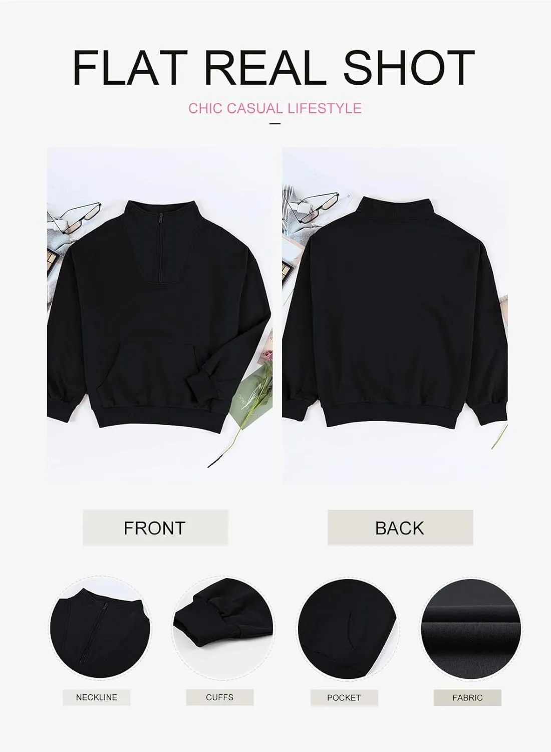 BLENCOT Women Half Zip Oversized Sweatshirts Long Sleeve Fleece Trendy Cropped Pullover Workout Warm Tops With Pockets S-2XL