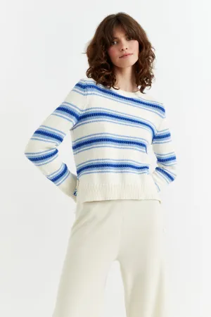 Blue Lace Stitch Cotton Sweater
