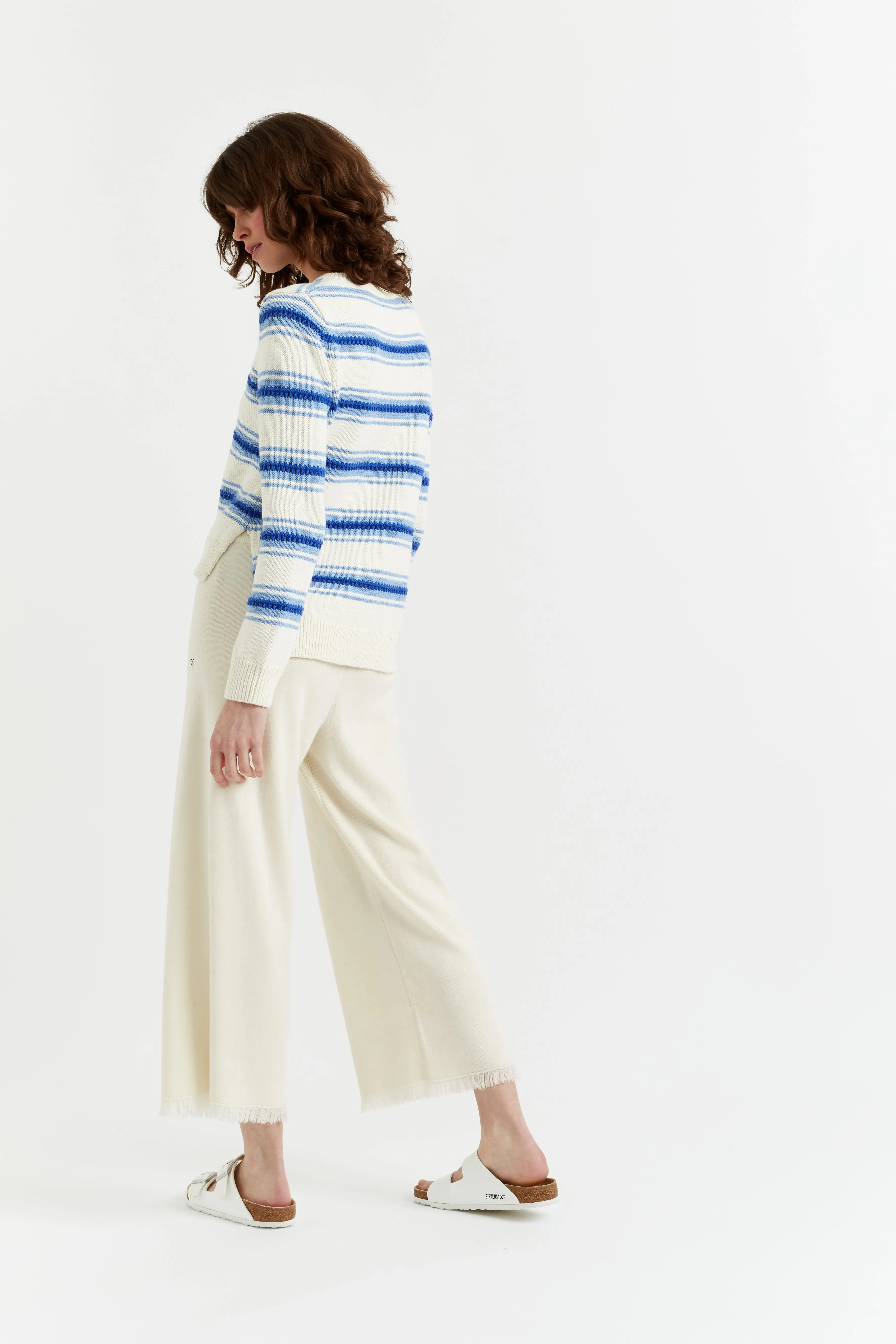 Blue Lace Stitch Cotton Sweater