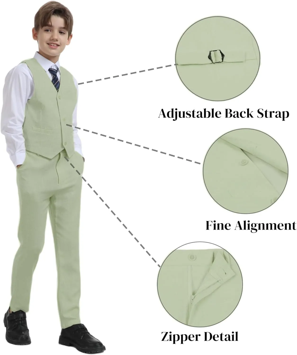 Boys Linen Suit for Kids Formal Tuxedo Suits 3 Piece Wedding Birthday Dress Clothes Slim Jacket Vest Pants Set