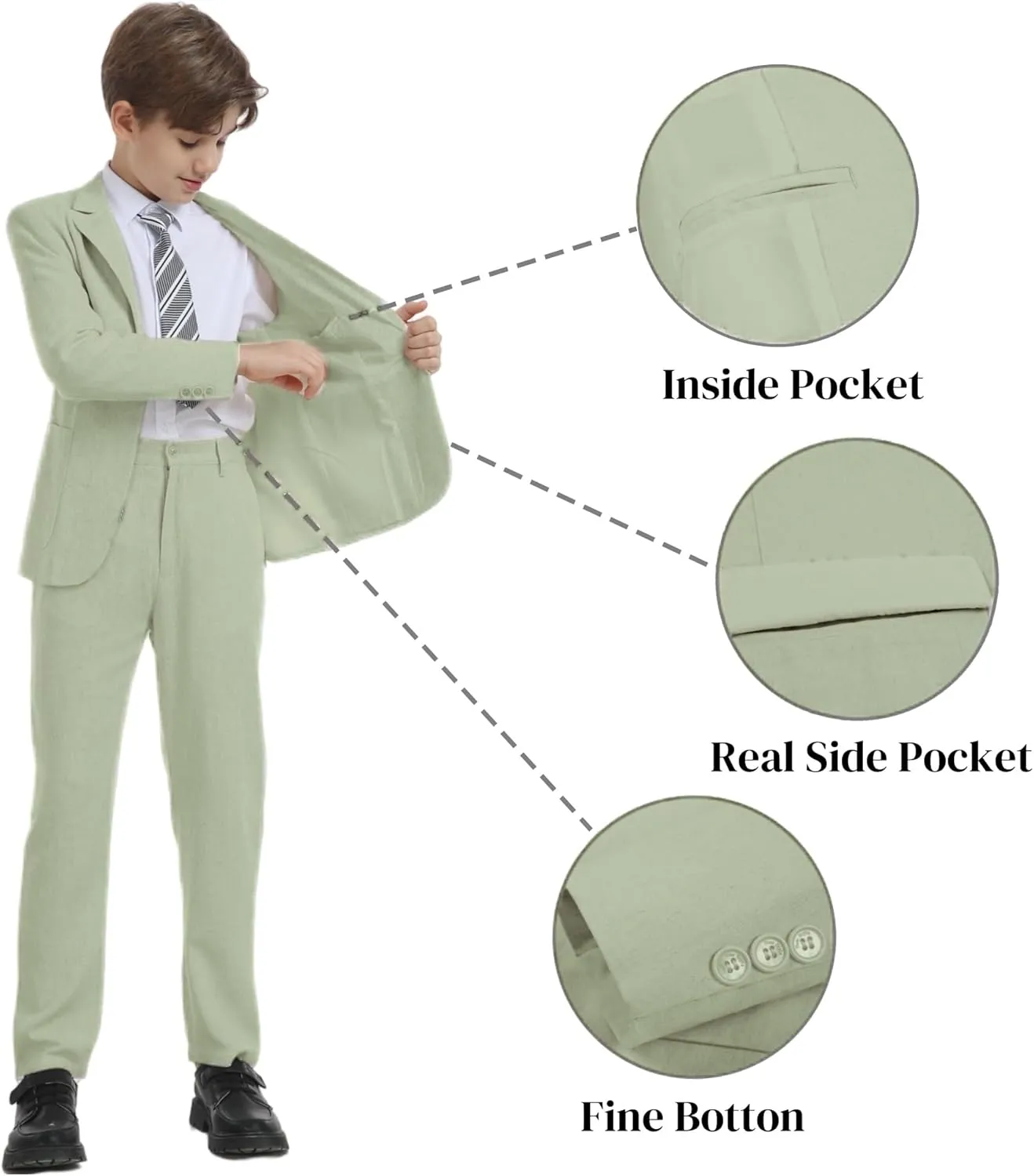 Boys Linen Suit for Kids Formal Tuxedo Suits 3 Piece Wedding Birthday Dress Clothes Slim Jacket Vest Pants Set