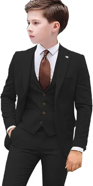 Boys Suit 3 PC Slim Fit Kids Suit Single Breasted Formal Wedding Suit Set Blazer Vest Pants