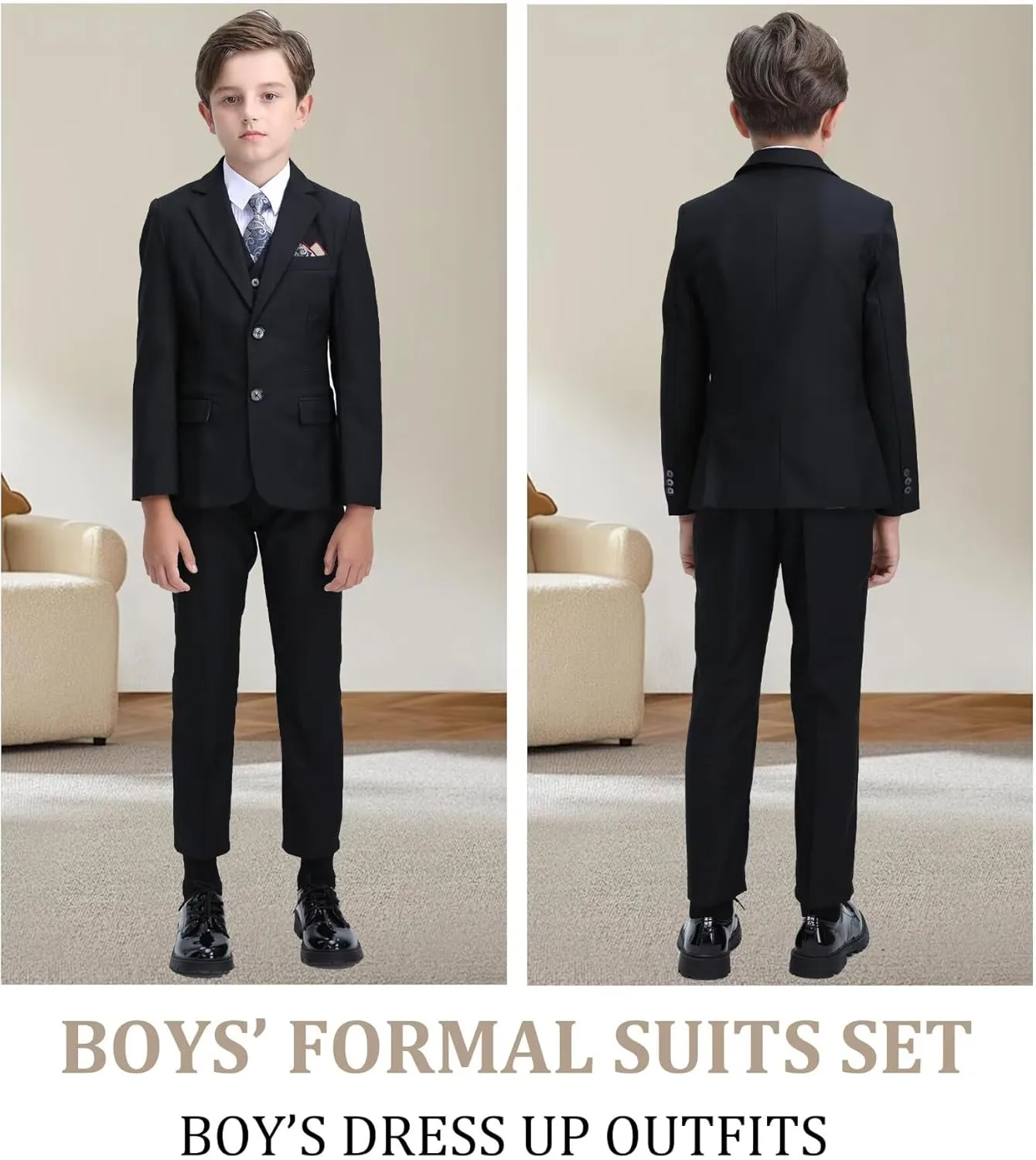 Boys' Suit Kids Formal Tuxedo Suits for Boys Wedding Outfits Dress Vest Pants Suspenders Set Adjustable Waist
