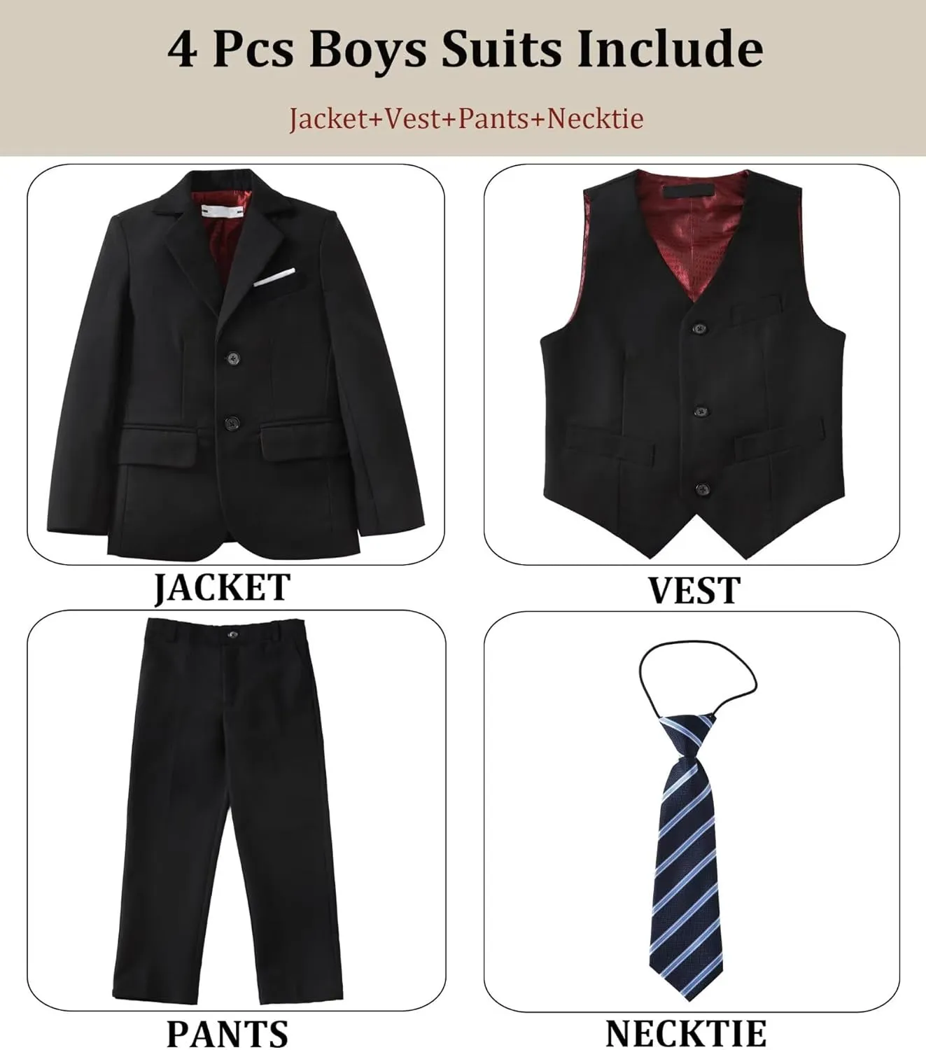 Boys' Suit Kids Formal Tuxedo Suits for Boys Wedding Outfits Dress Vest Pants Suspenders Set Adjustable Waist